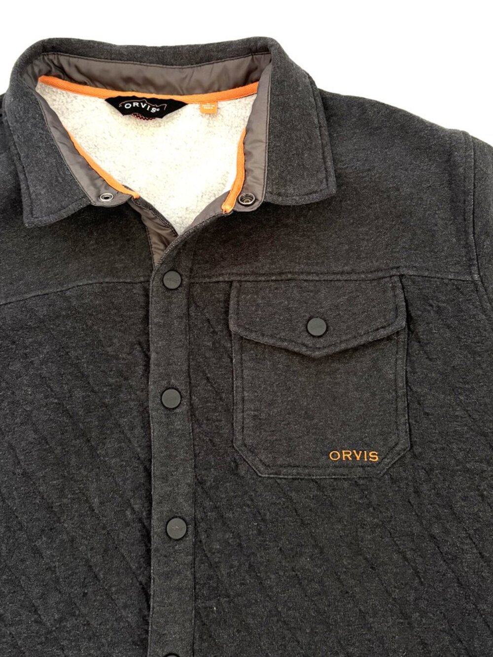 ORVIS Mens Quited Fleece Pull Over Large Gray 1/4 Zip
